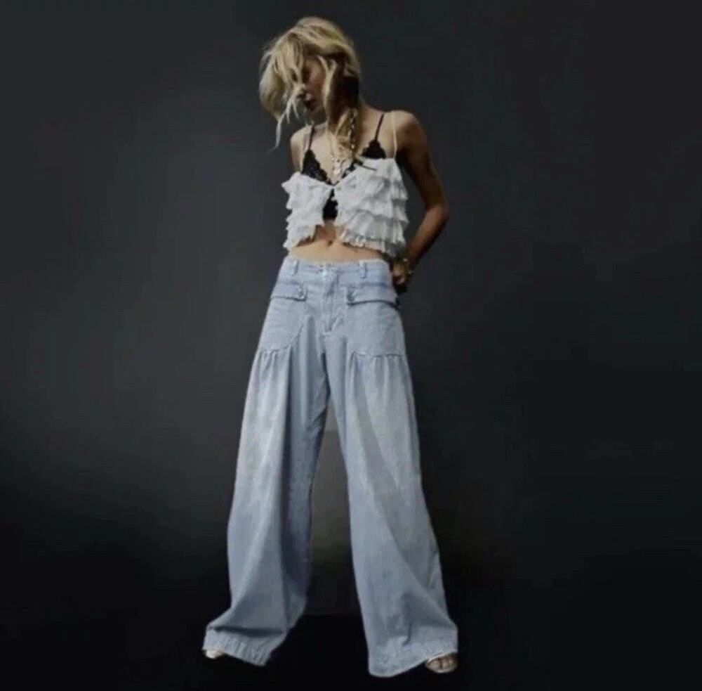 BiBi Washed Denim Wide Leg Pants Size S